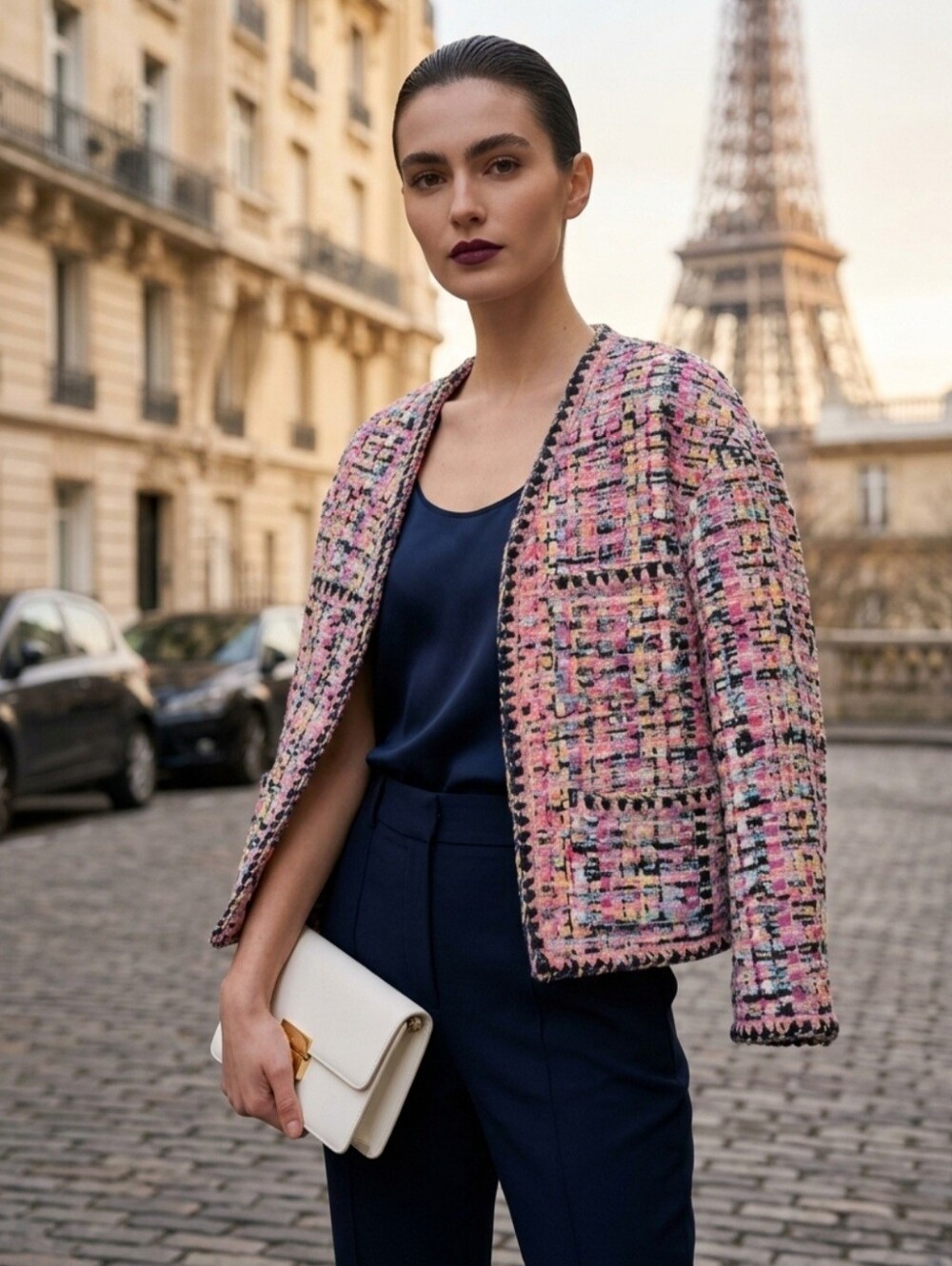 Women's Multicolor Tweed Jacket Classic Style